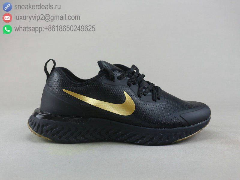NIKE EPIC REACT FLYKNIT BLACK GOLD LEATHER UNISEX RUNNING SHOES